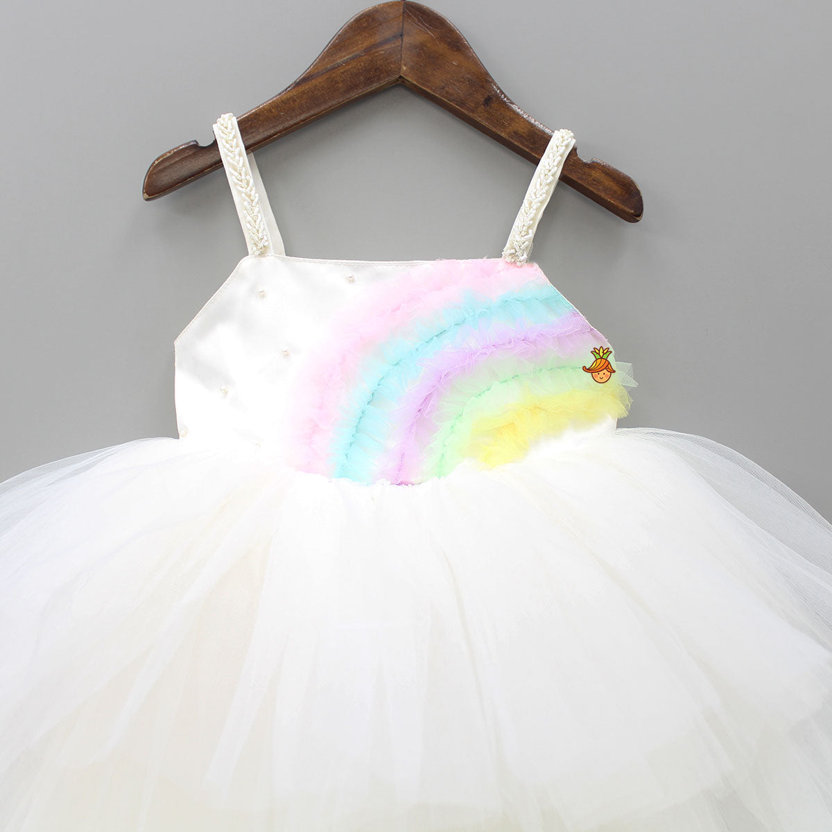 Rainbow and Pearl Detailed White Party Dress