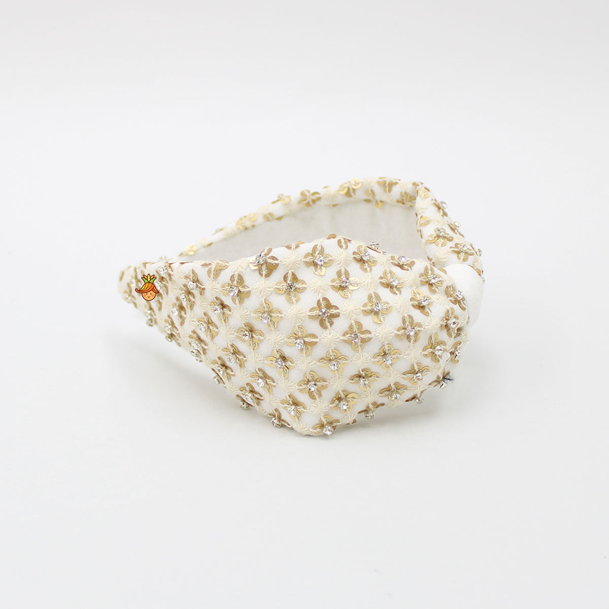 White Stones And Sequins Floral Embroidered Hair Band