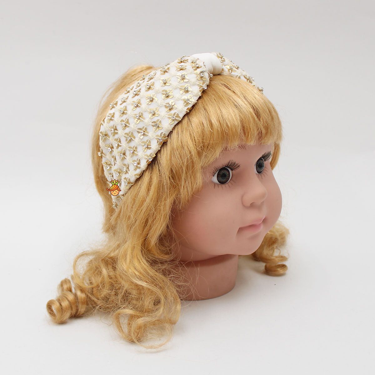 White Stones And Sequins Floral Embroidered Hair Band