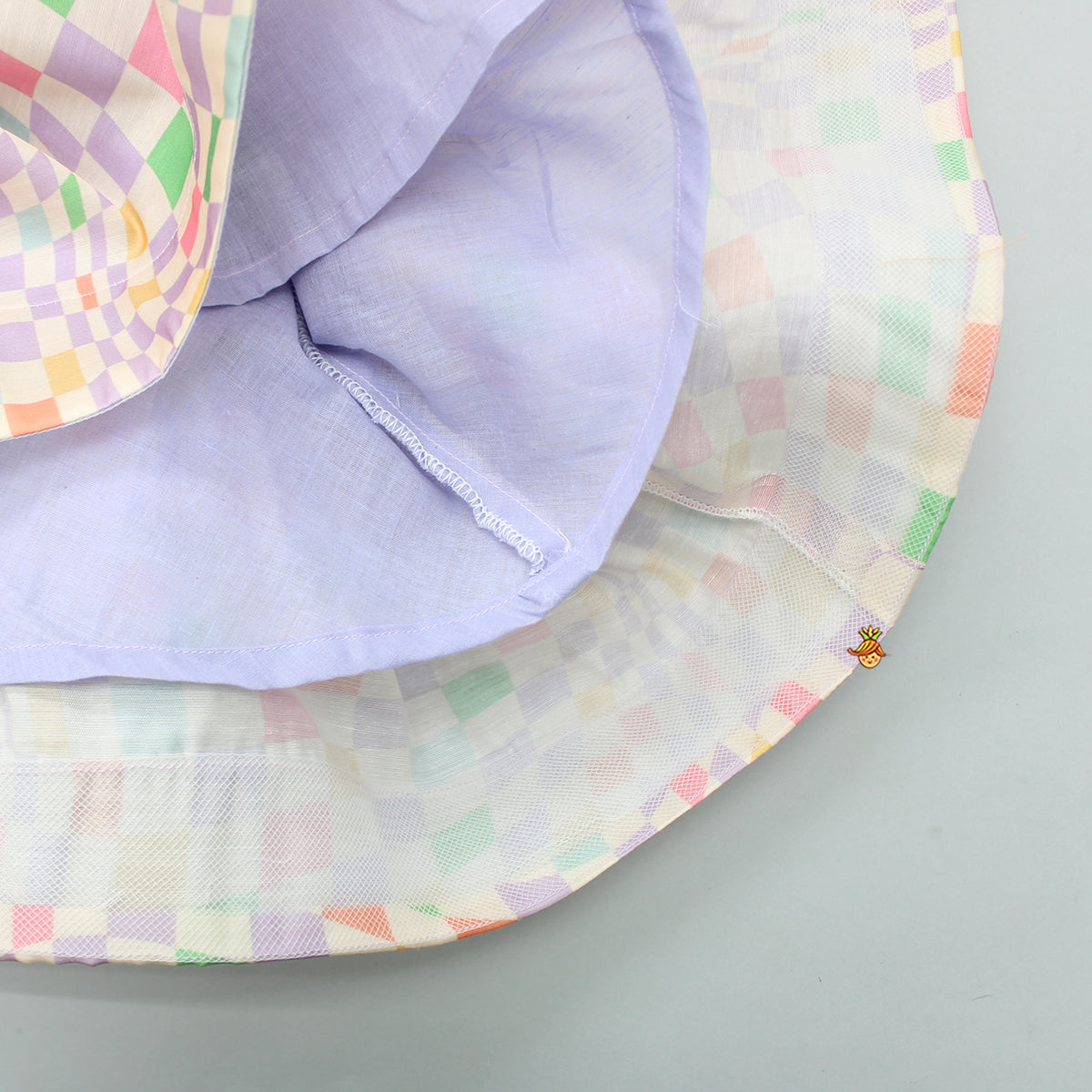 Pre Order: Multicolour Checks Layered Dress With Heart Shaped Sling Bag