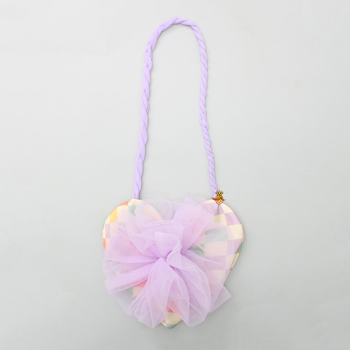 Pre Order: Multicolour Checks Layered Dress With Heart Shaped Sling Bag