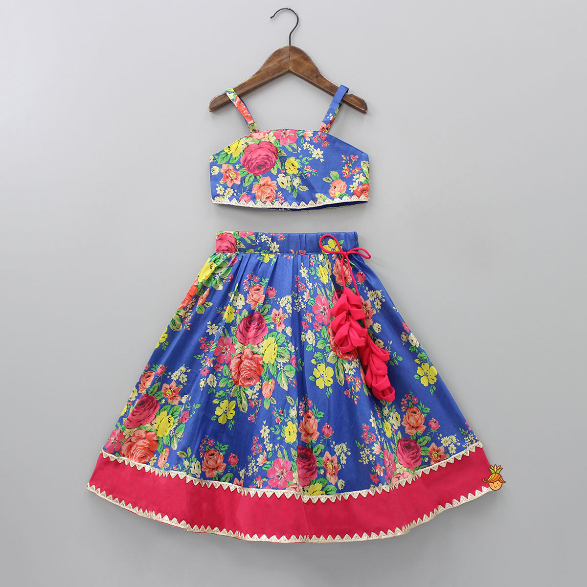 Silk Floral Top With Detachable Sleeves And Lehenga