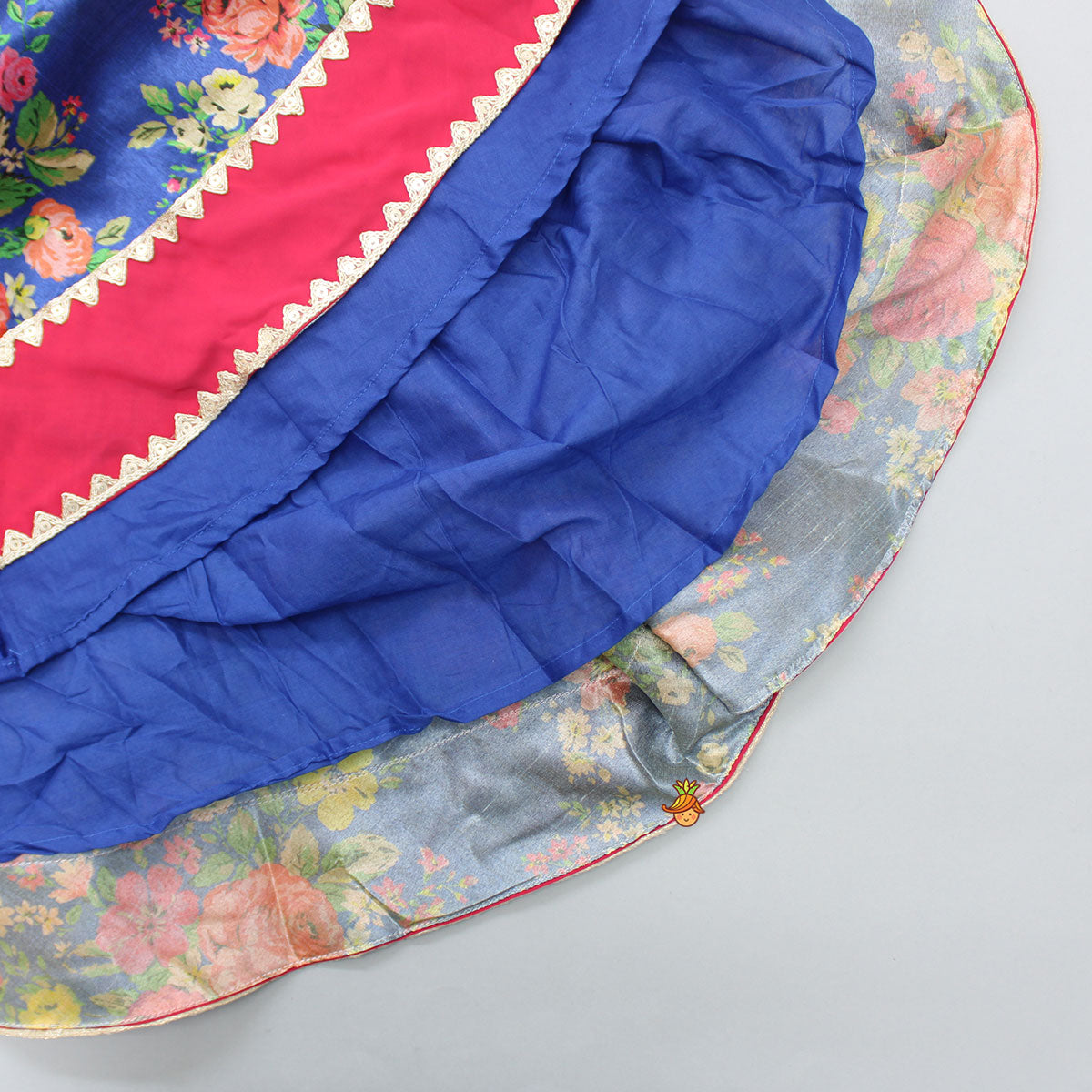 Silk Floral Top With Detachable Sleeves And Lehenga