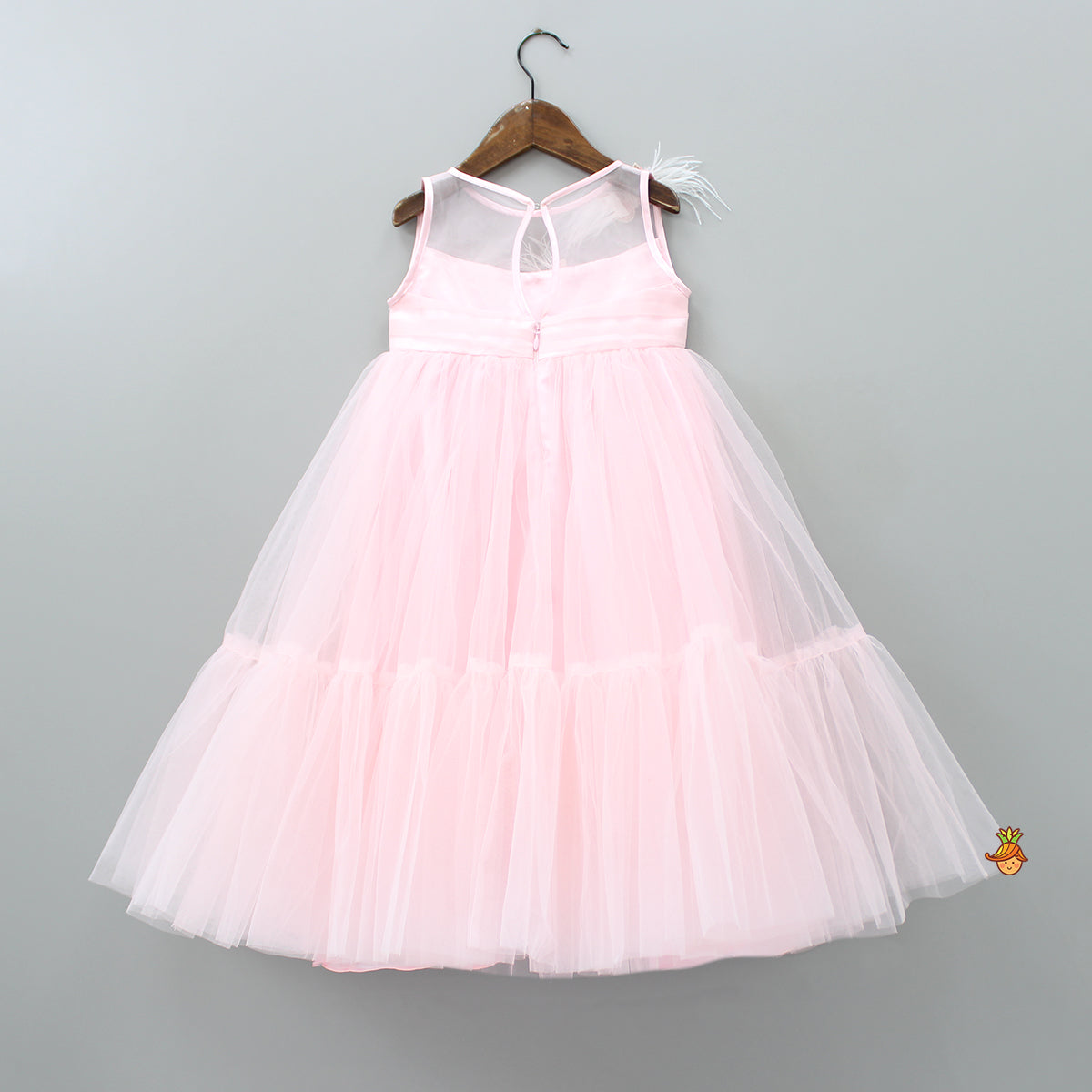 Pre Order: Handmade Butterfly Embroidered Ruffle Pink Net Gown