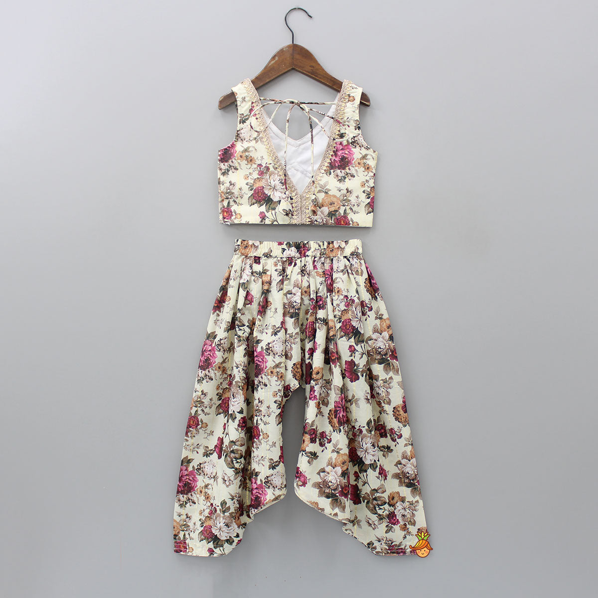 Lurex Striped Floral Printed V Neck Top And Patiala With Stylish Net Off White Dupatta