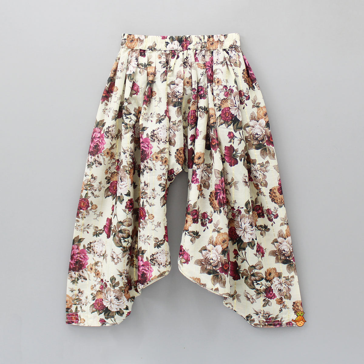 Lurex Striped Floral Printed V Neck Top And Patiala With Stylish Net Off White Dupatta