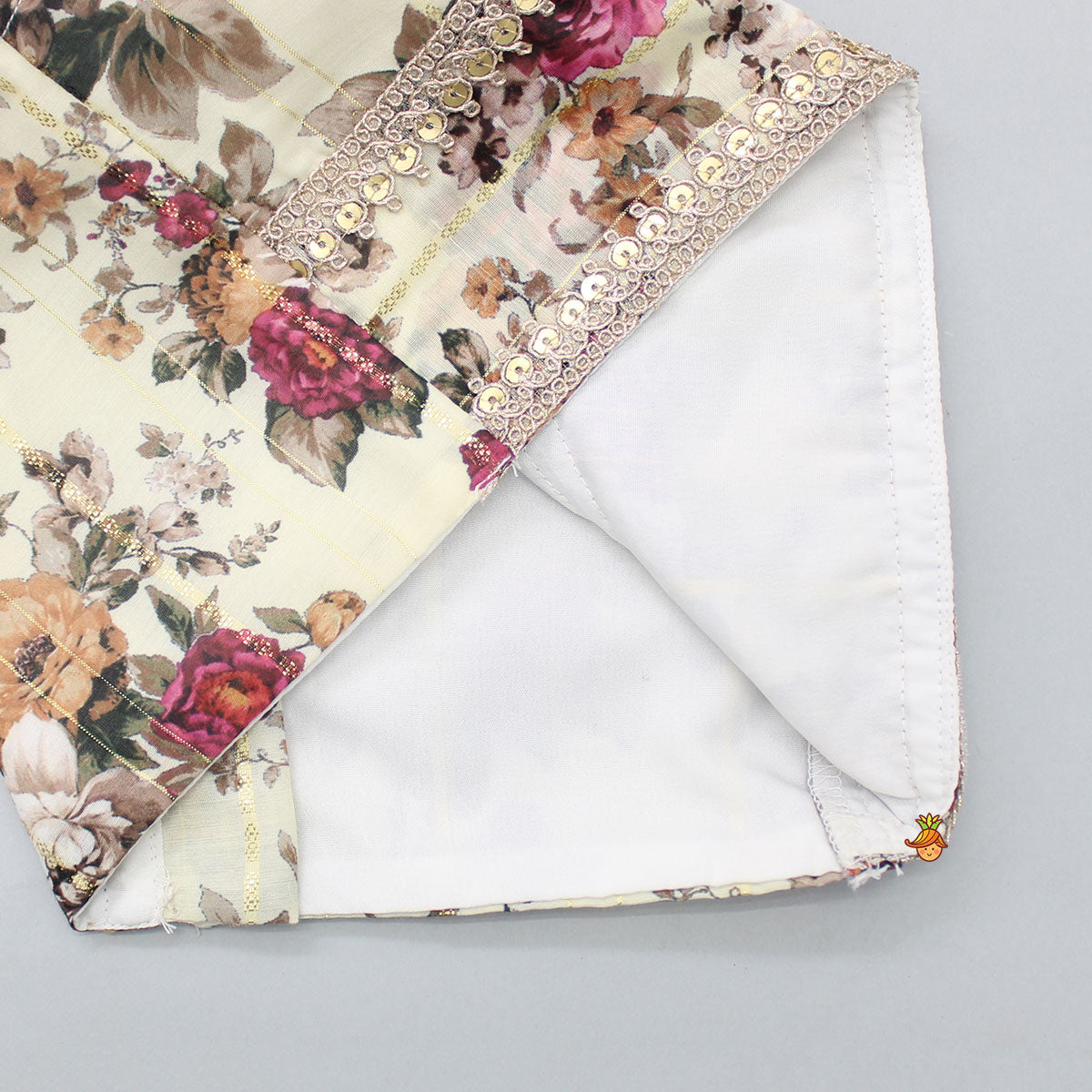 Lurex Striped Floral Printed V Neck Top And Patiala With Stylish Net Off White Dupatta