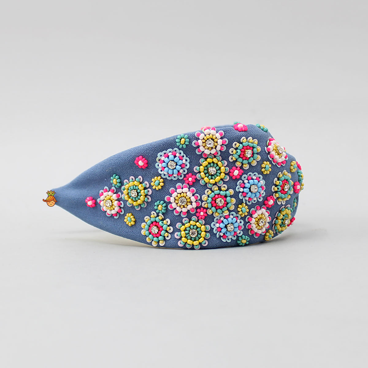 Beads Hand Embroidered Knot Detail Blue Hair Band