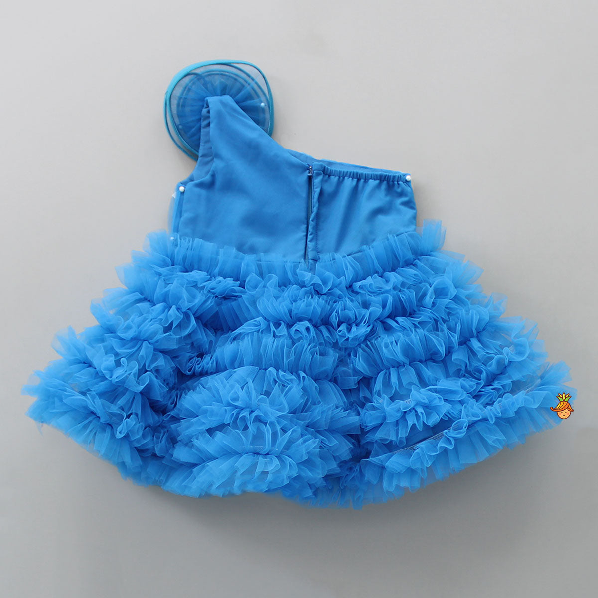 Swirl Frilled One Shoulder Blue Dress