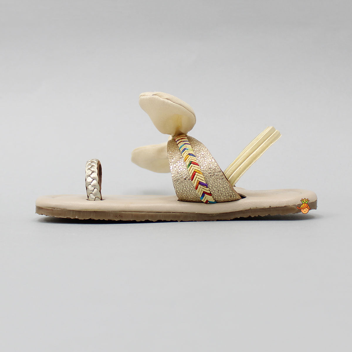 Off White Bow With Braided Toe Ring Beige Base Kolhapuri Flats