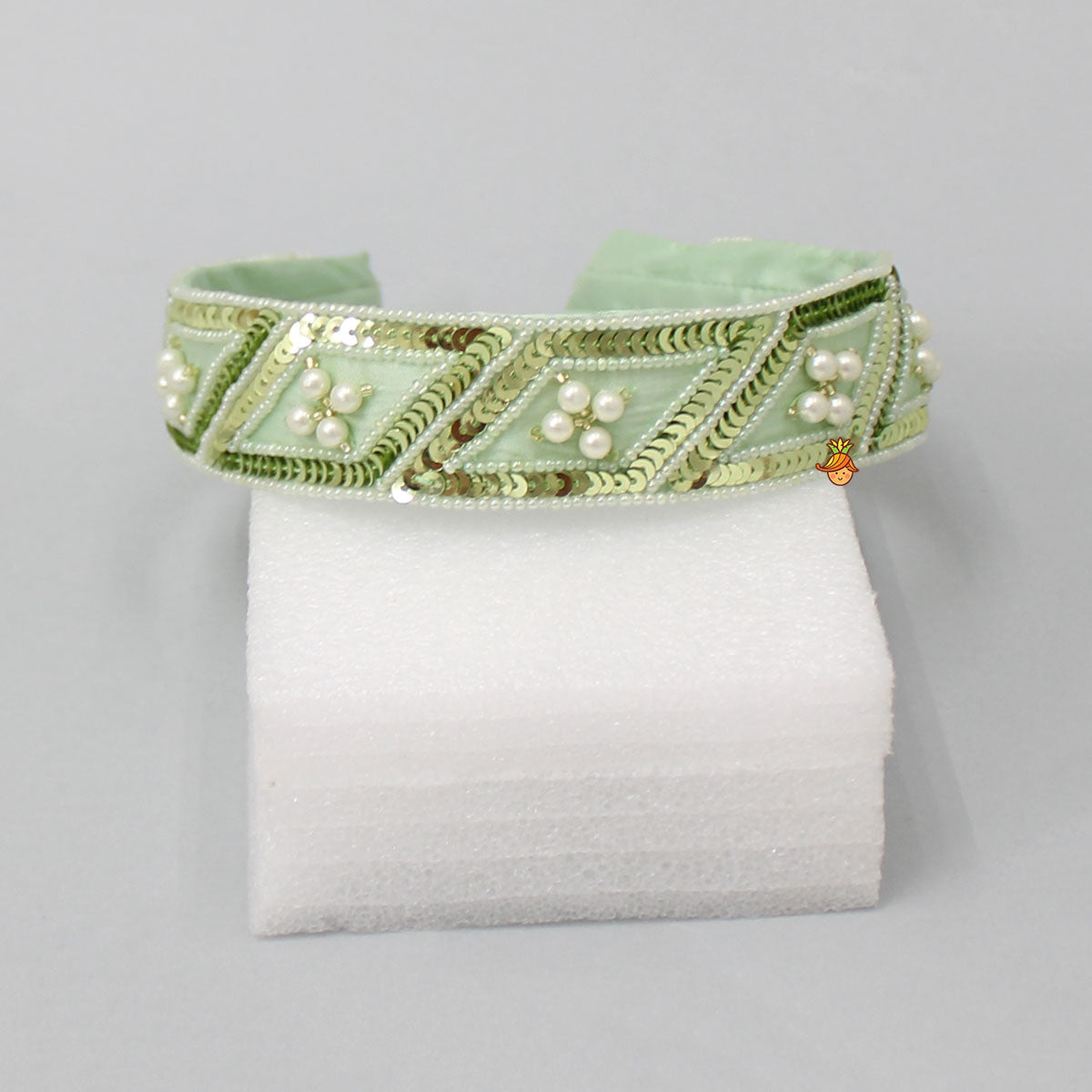 Beautiful Sequins And Beads Embroidered Green Hair Band