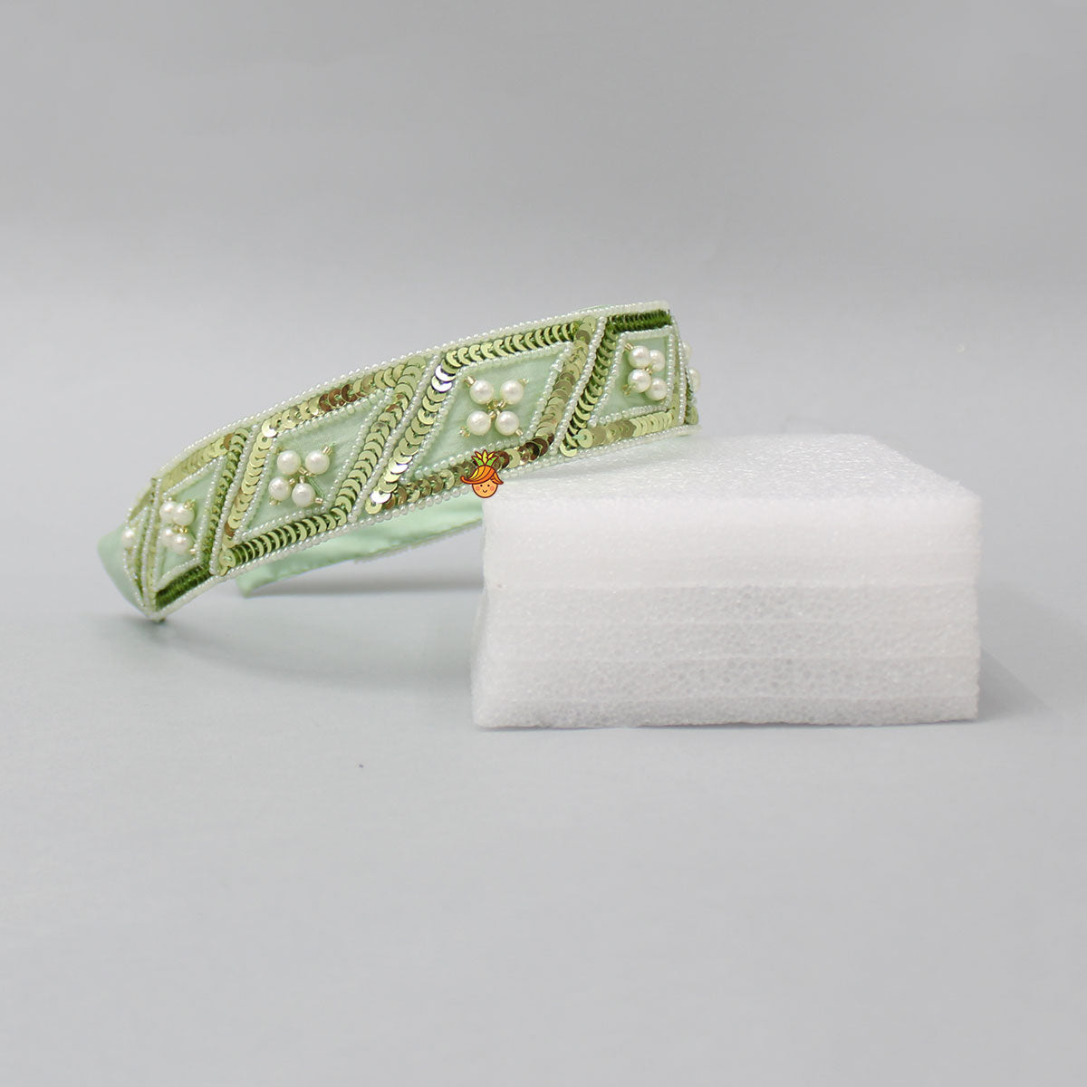 Beautiful Sequins And Beads Embroidered Green Hair Band