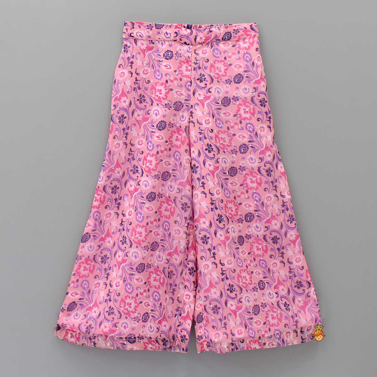 Contrasting Frills Enhanced Pink Kurti And Palazzo