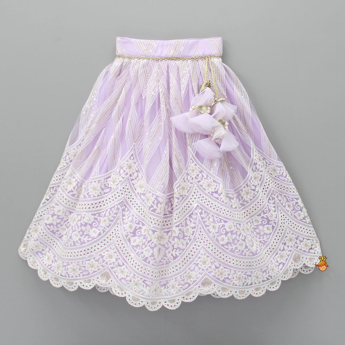 Pre Order: Sequins Embellished Lilac Top And Lehenga With Dupatta And Potli Bag