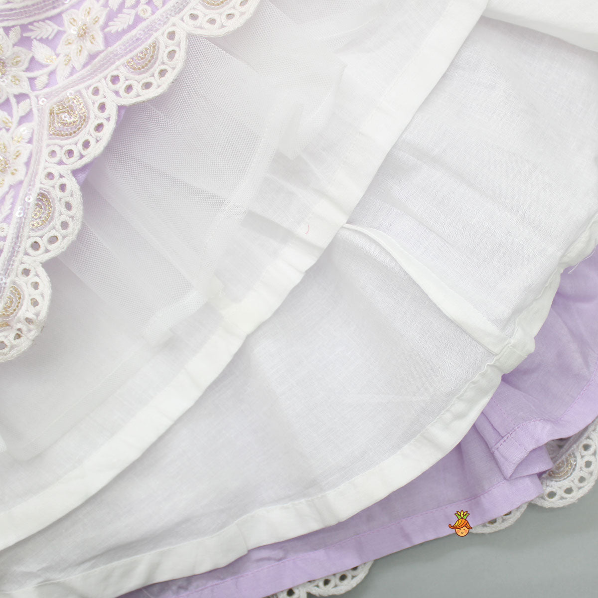 Pre Order: Sequins Embellished Lilac Top And Lehenga With Dupatta And Potli Bag