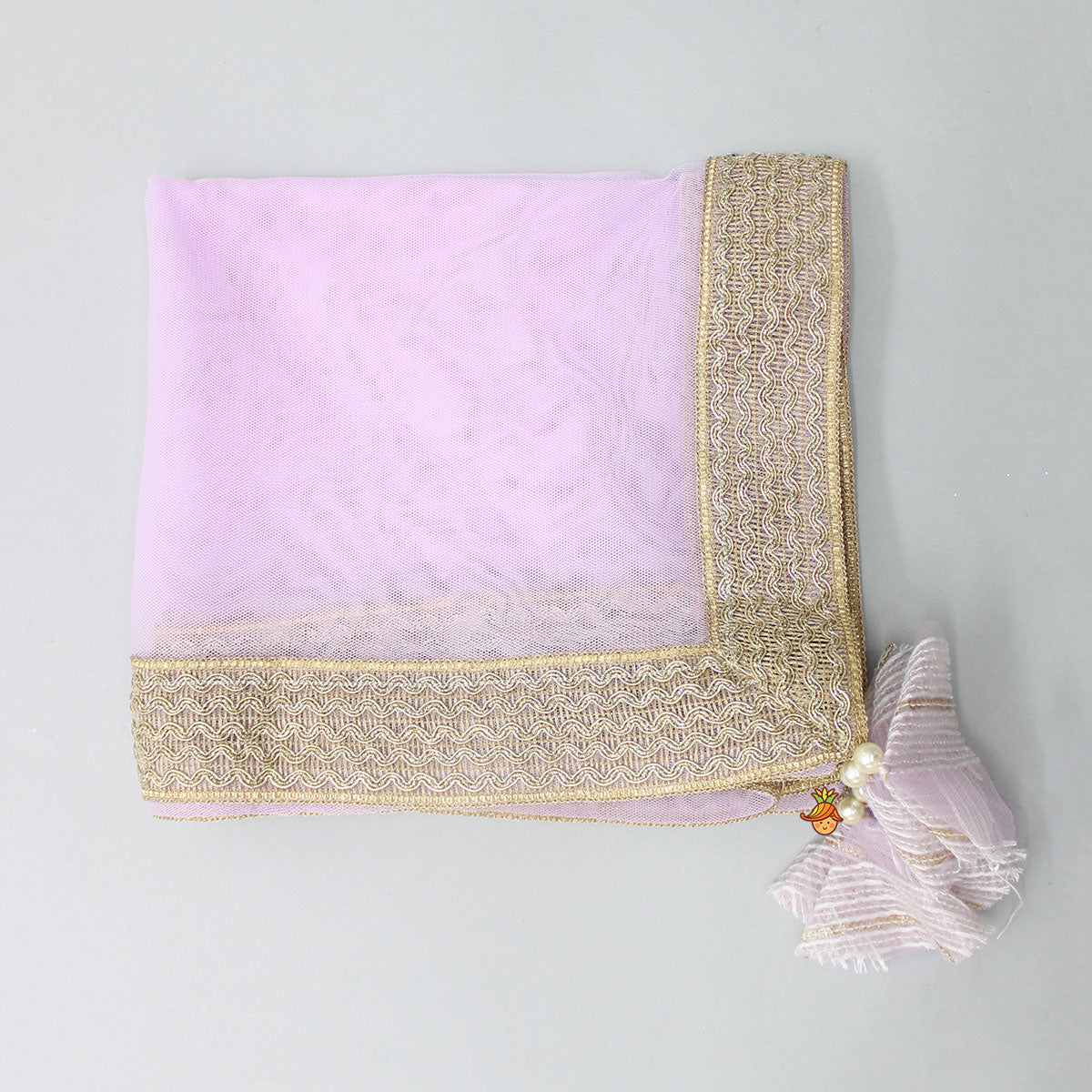 Pre Order: Sequins Embellished Lilac Top And Lehenga With Dupatta And Potli Bag