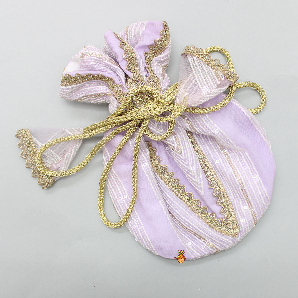 Pre Order: Sequins Embellished Lilac Top And Lehenga With Dupatta And Potli Bag