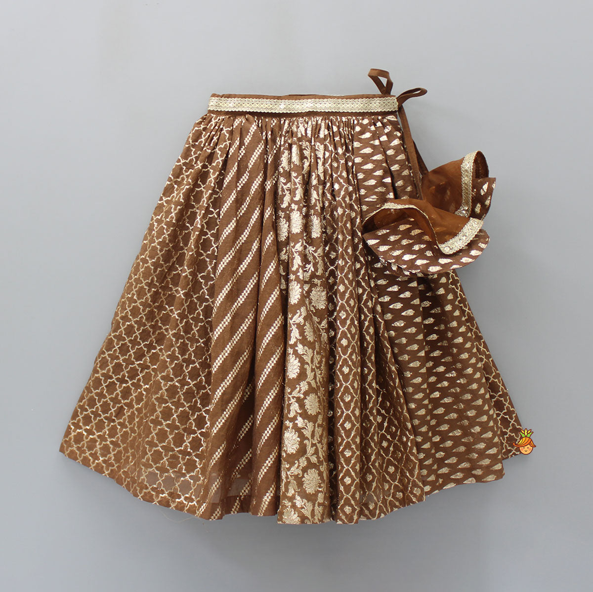 Organza Triple Layered Flap Brown Top And Zari Embroidered Lehenga