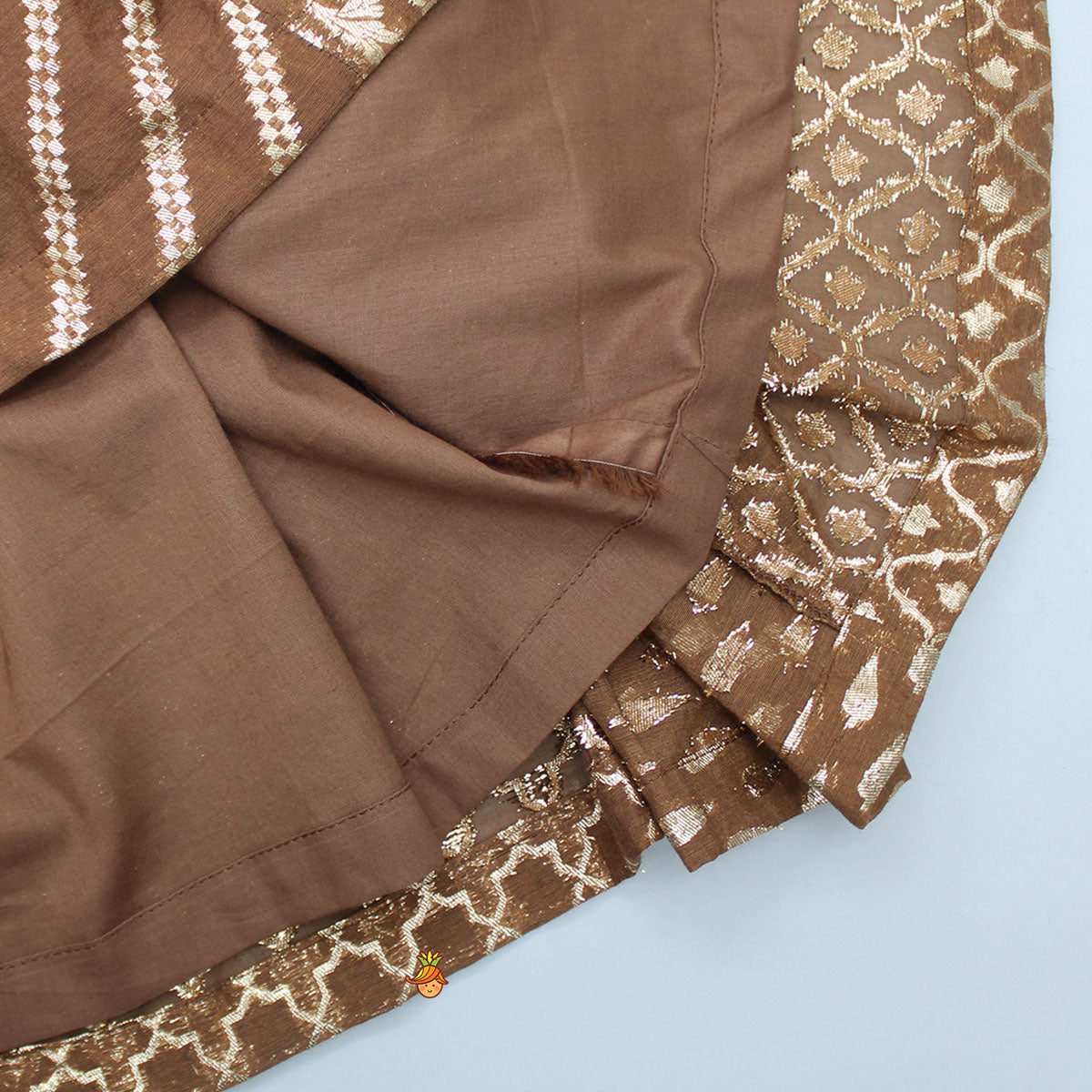 Organza Triple Layered Flap Brown Top And Zari Embroidered Lehenga