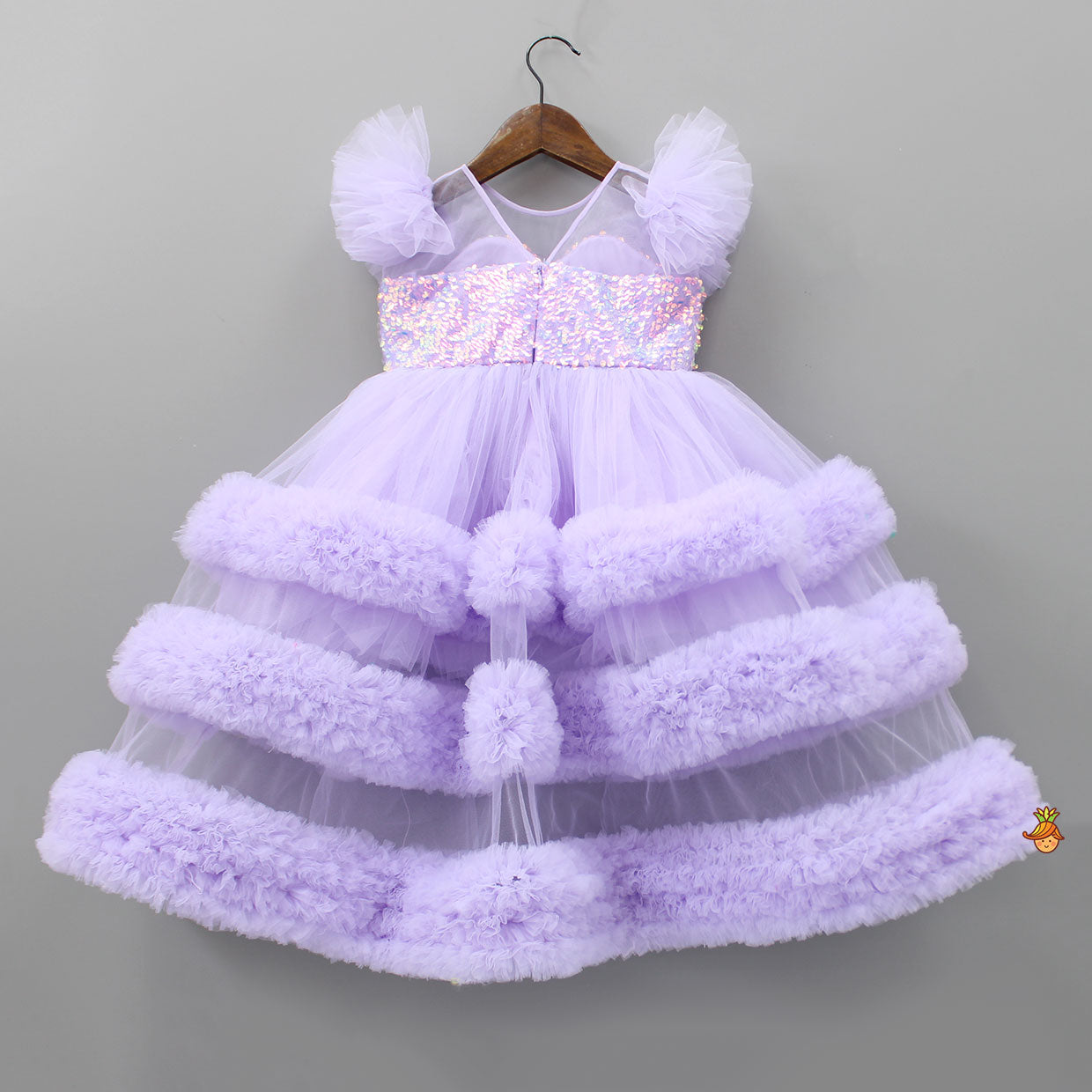 Pre Order: Sequins Embellished Yoke Frilled Net Gown