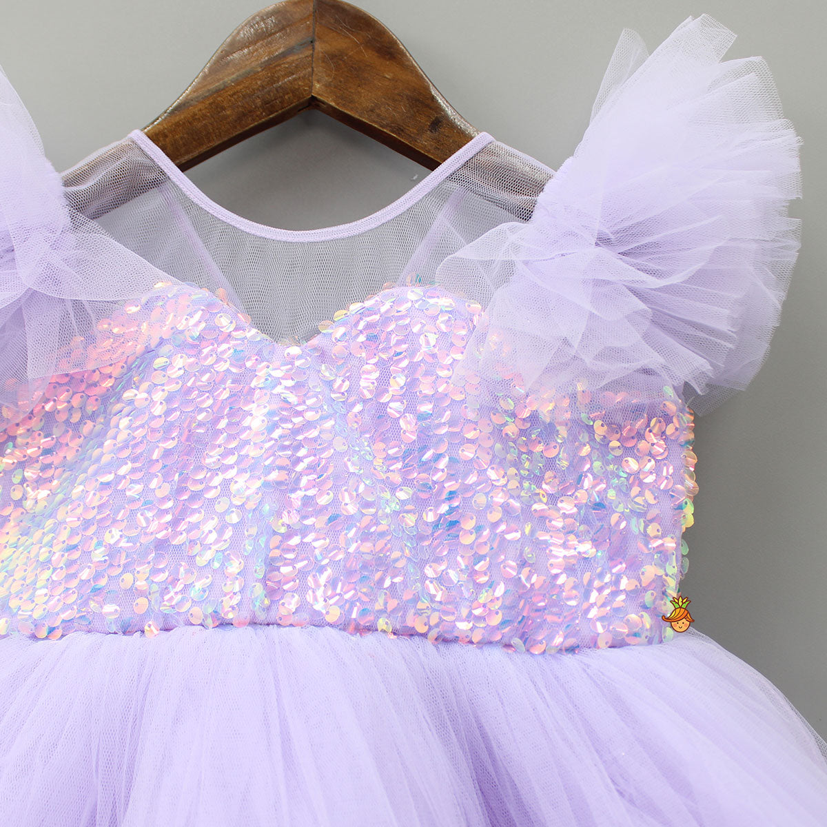 Pre Order: Sequins Embellished Yoke Frilled Net Gown
