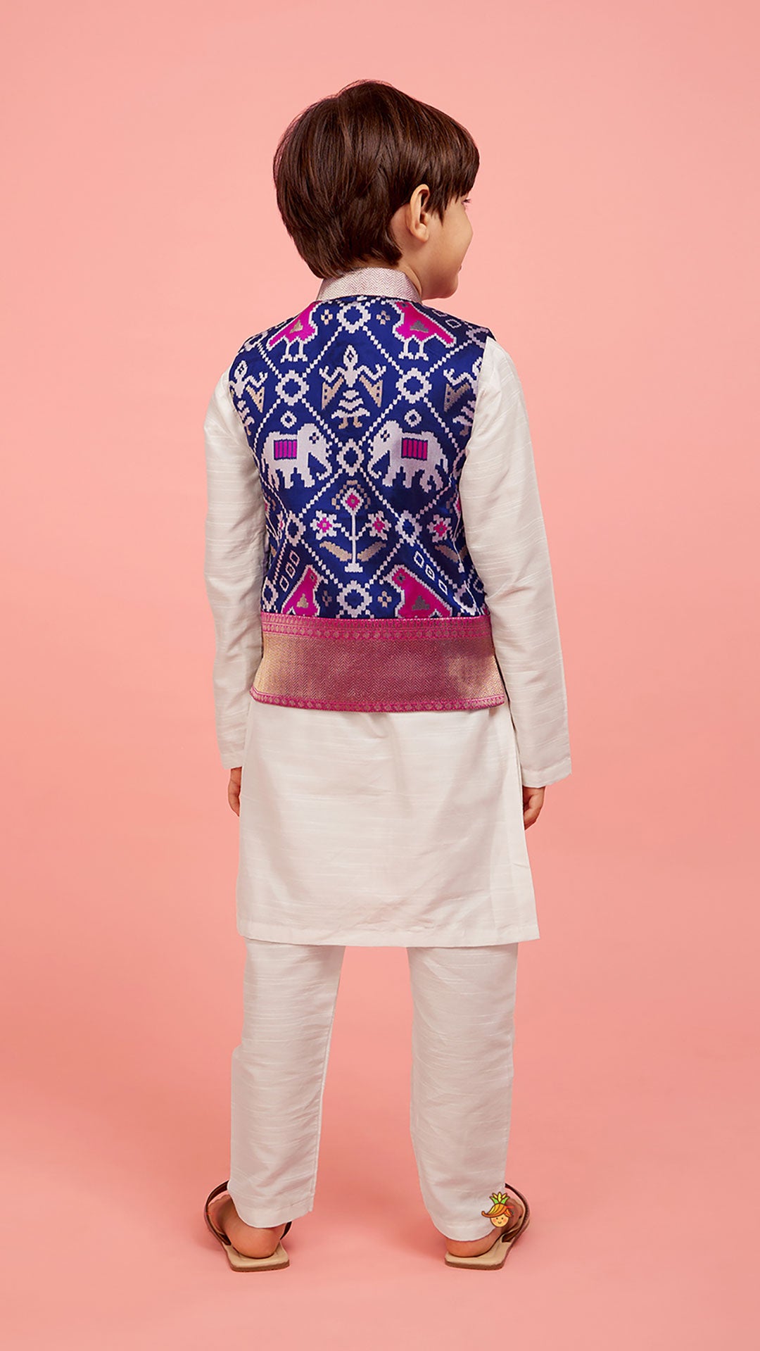 Patola Printed Royal Blue Jacket With Kurta And Pyjama