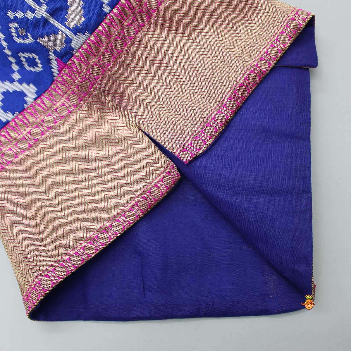 Patola Printed Royal Blue Jacket With Kurta And Pyjama