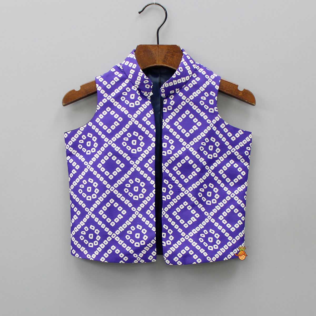 Purple Bandhani Printed Open Jacket And Kurta With Churidar