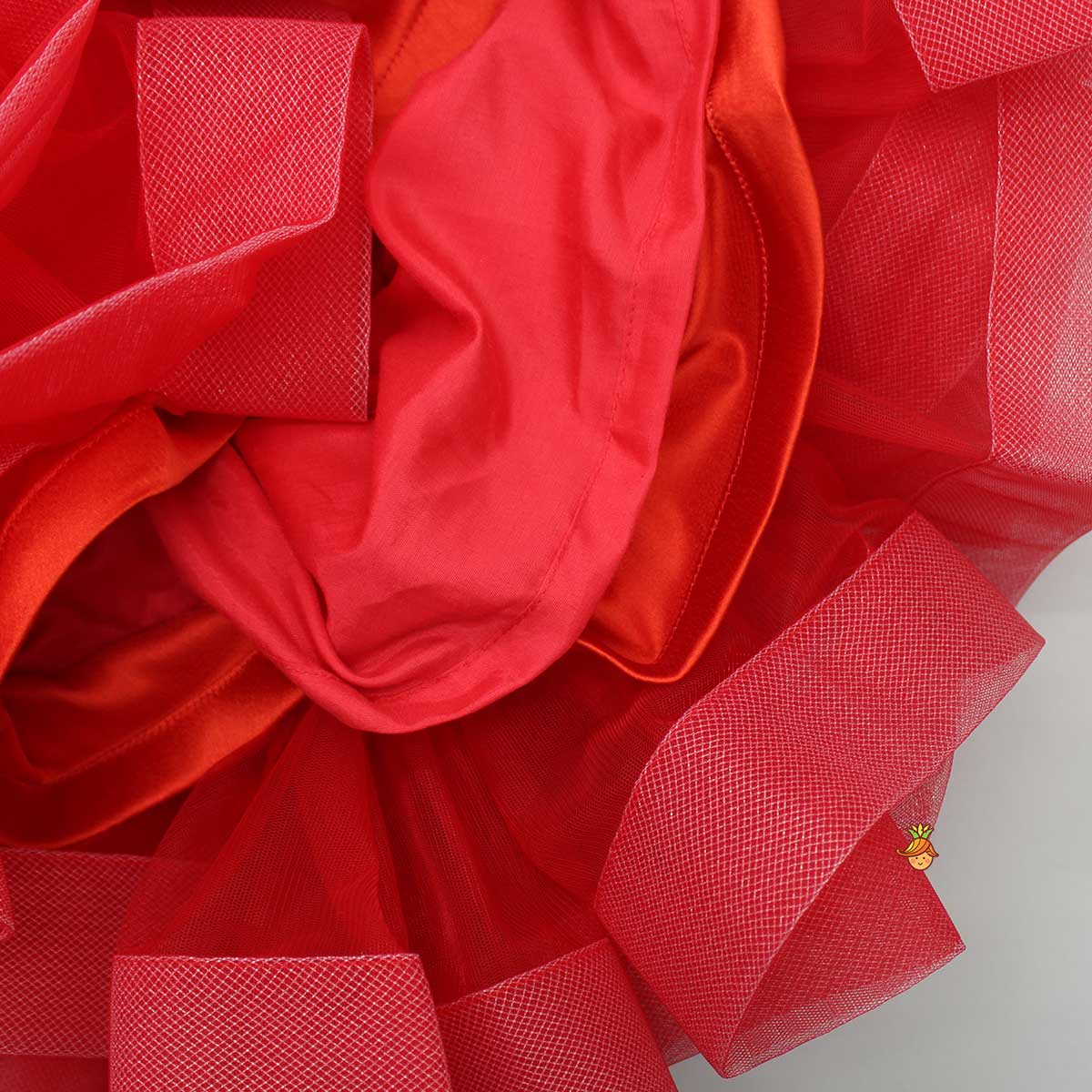 Pre Order: Bows Enhanced Ruffle Layered Red Net Dress