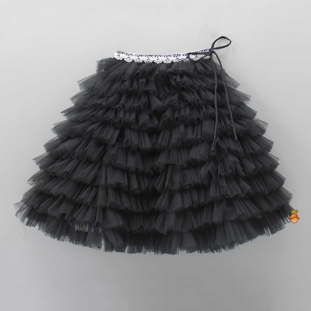 Pre Order: Stylish Black Top With Layered Net Lehenga