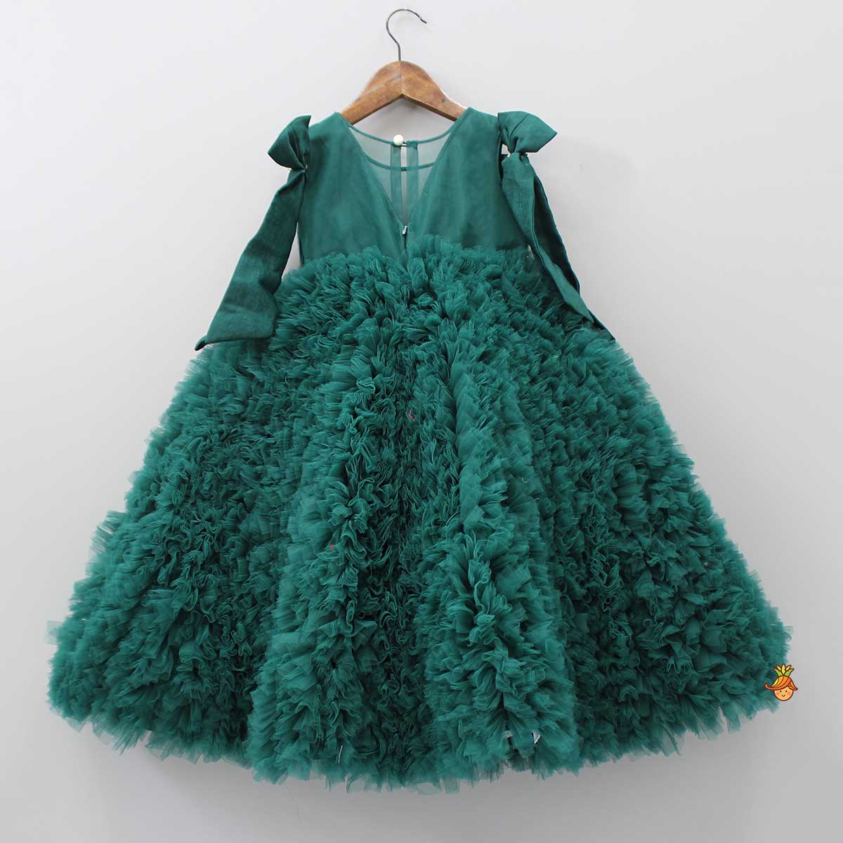 Pre Order: Pleated Yoke Ruffled Green Fancy Gown