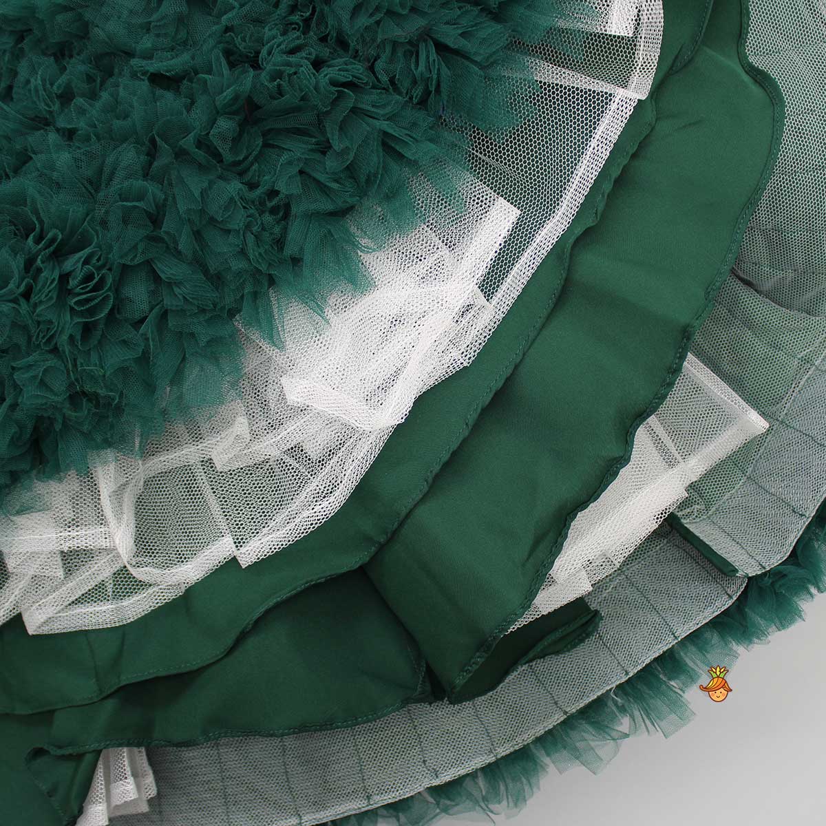 Pre Order: Pleated Yoke Ruffled Green Fancy Gown