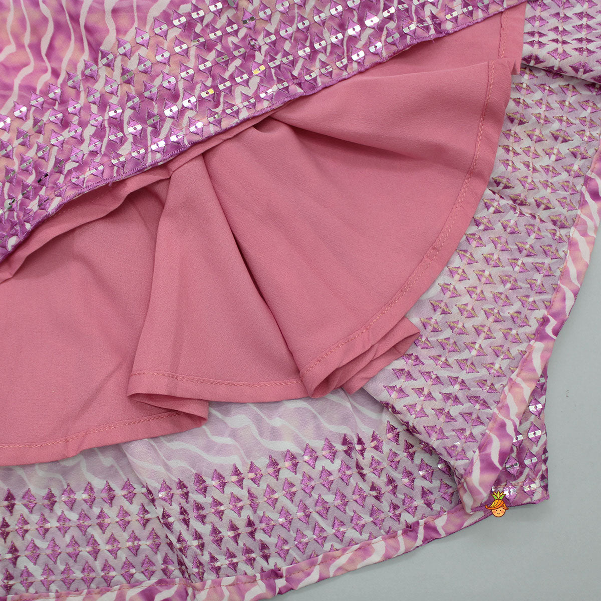Diagonal Wavy Lines Printed Top And Lehenga With Purple Dupatta