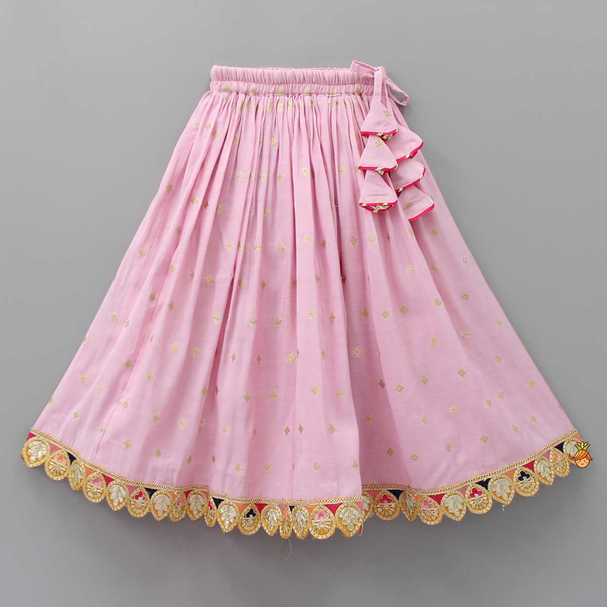 Pre Order: Front Open V Neck Pink Top And Lehenga