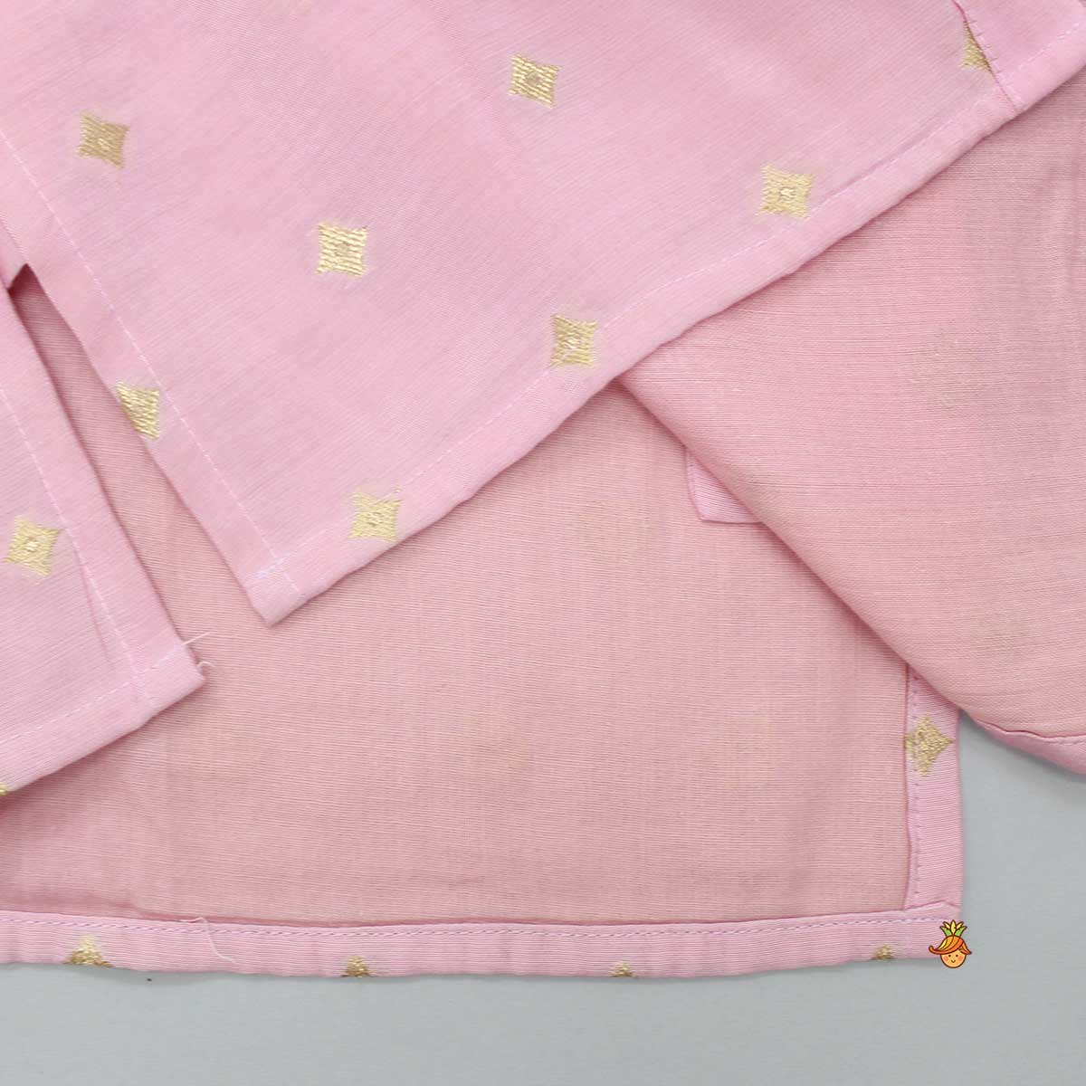 Pre Order: Front Open Booti Embroidered Pink Kurta And Beige Pyjama