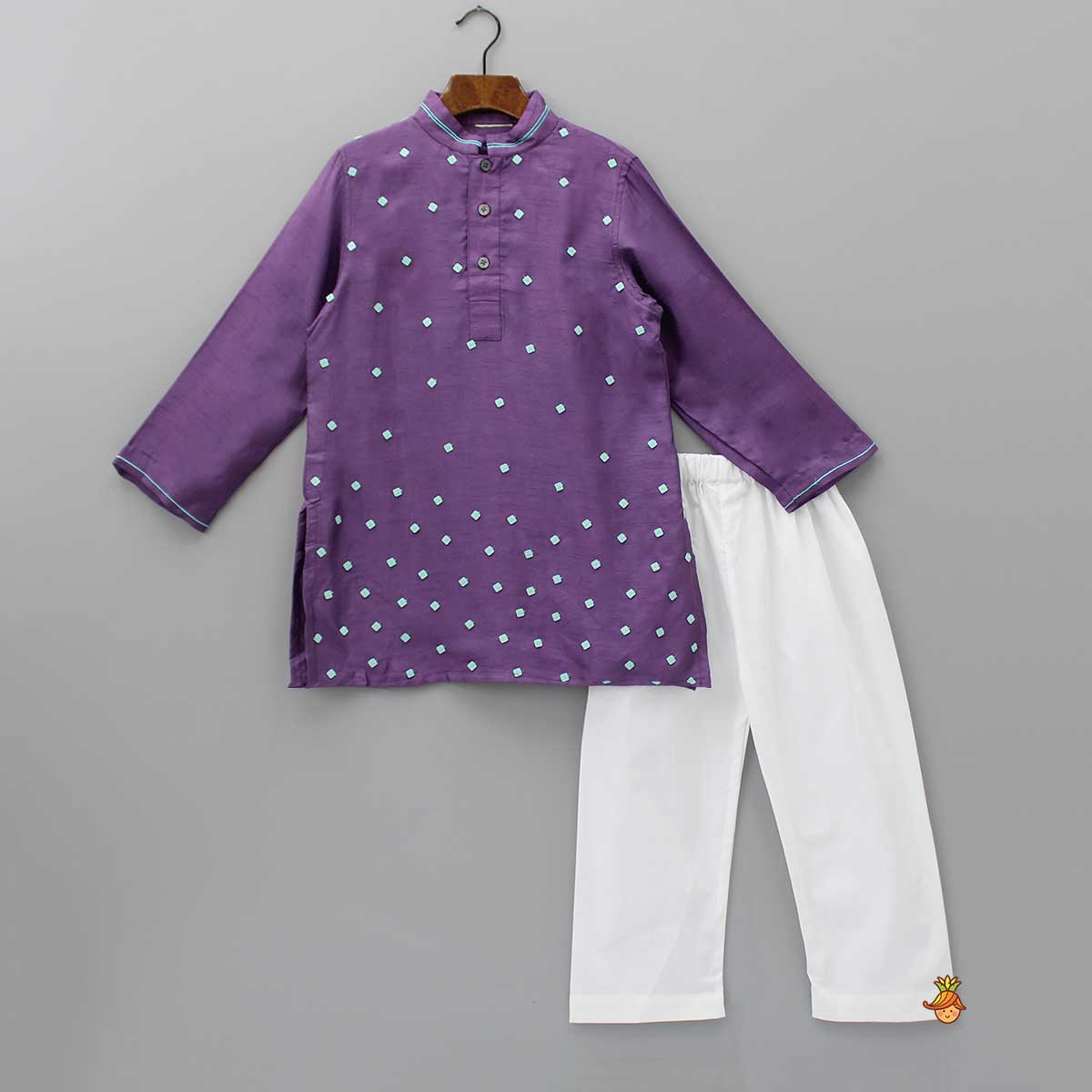 Intricate Hand Work Purple Kurta And Pyjama