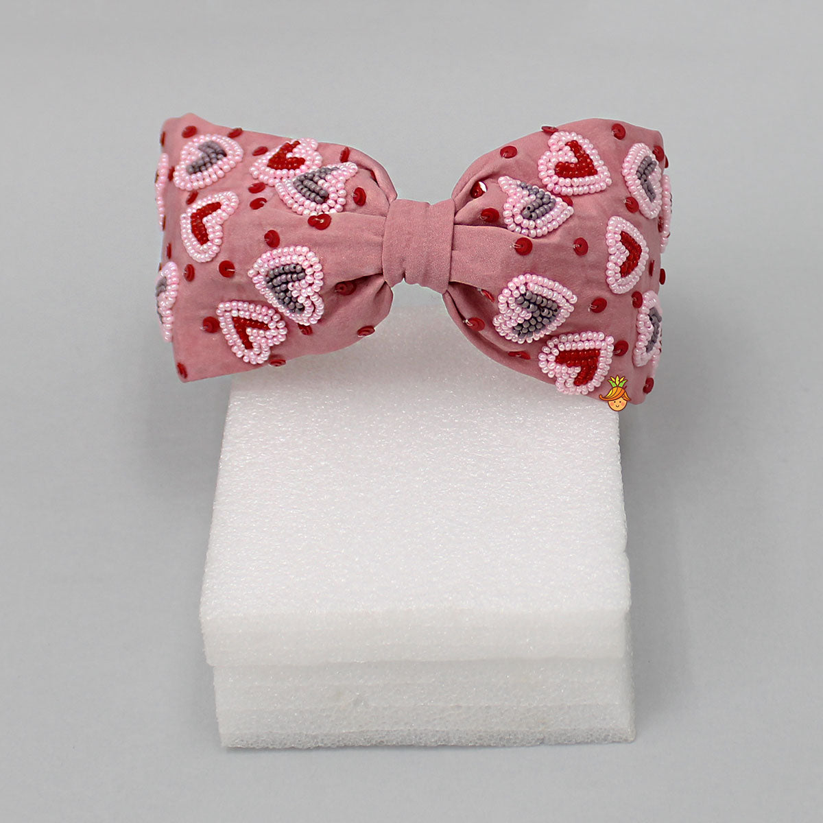 Peach Cute Sweet Heart Embroidered Hair Band