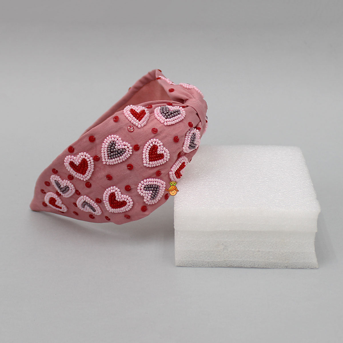 Peach Cute Sweet Heart Embroidered Hair Band