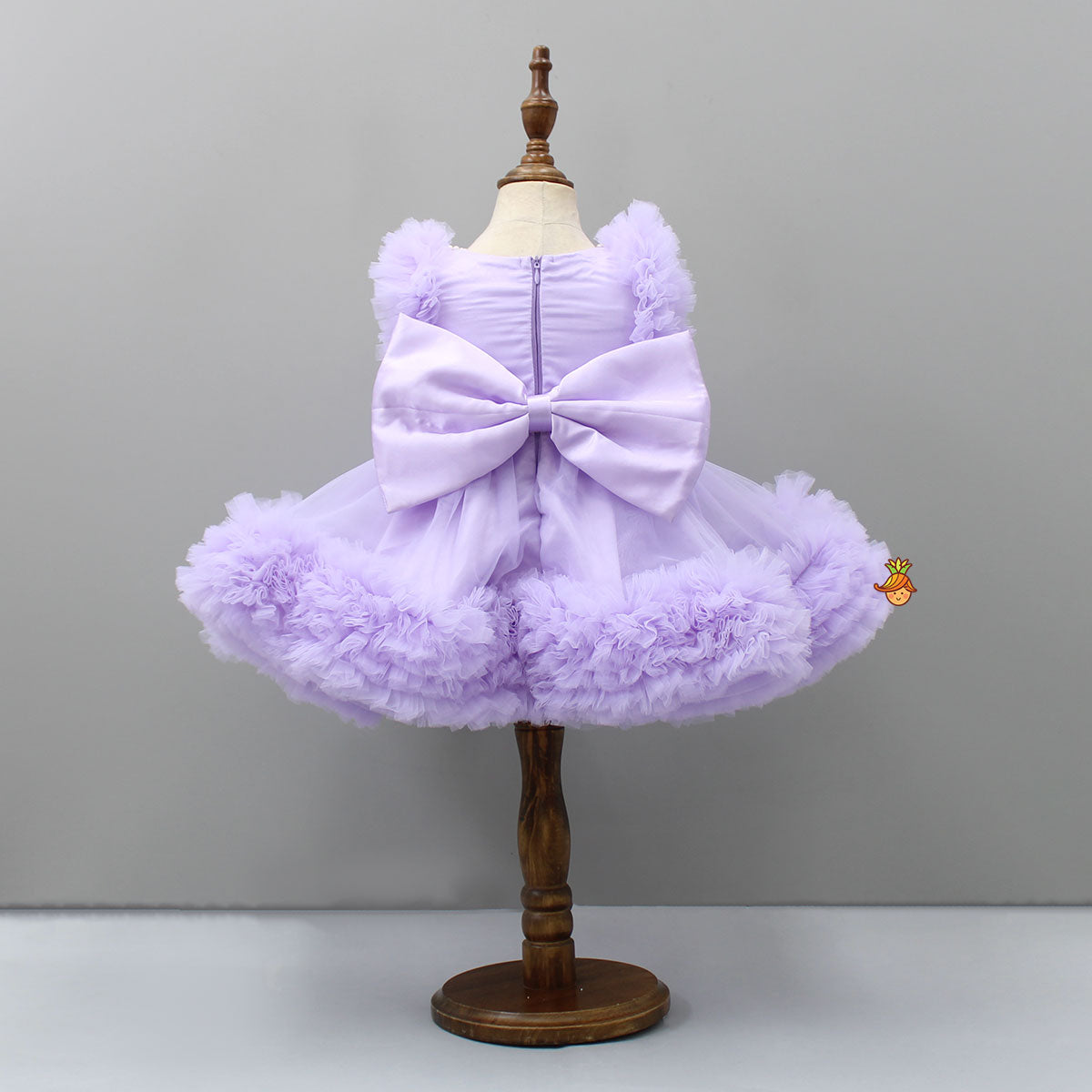 Pre Order: Embroidered Yoke Ruffle Hem Lavender Dress With Detachable Trail And Matching Head Band