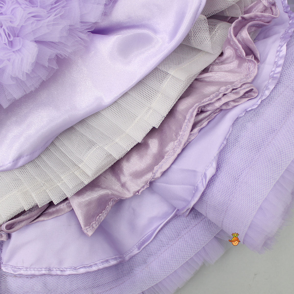 Pre Order: Embroidered Yoke Ruffle Hem Lavender Dress With Detachable Trail And Matching Head Band