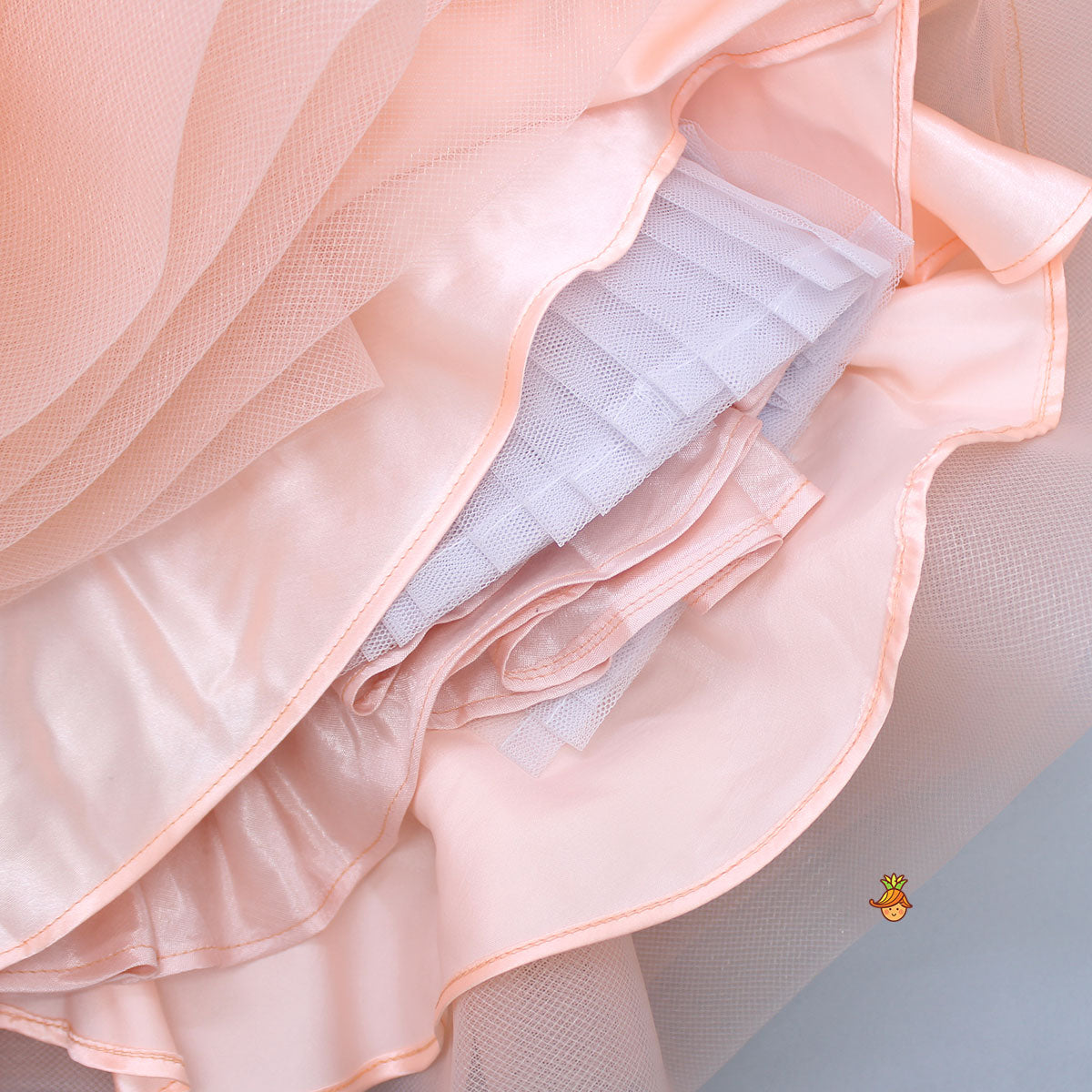 Sequined Peach Puff Sleeves Ruffle Dress With Bowie Head Band