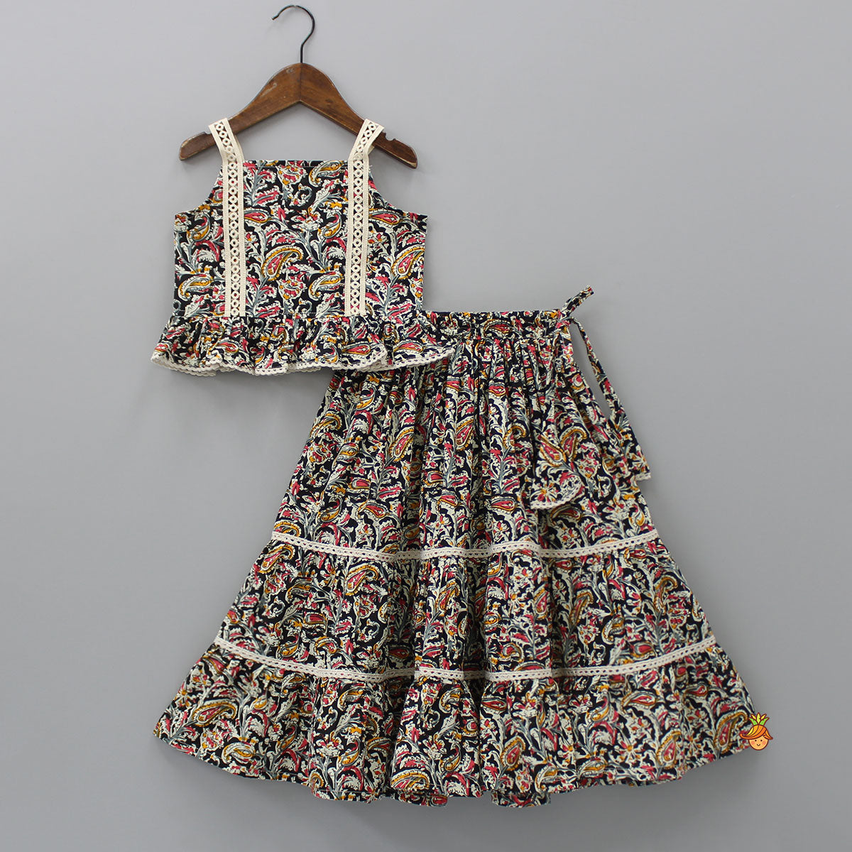 Pre Order: Lace Straps Multicolour Top and Lehenga