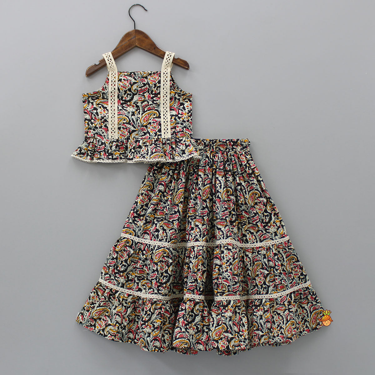 Pre Order: Lace Straps Multicolour Top and Lehenga