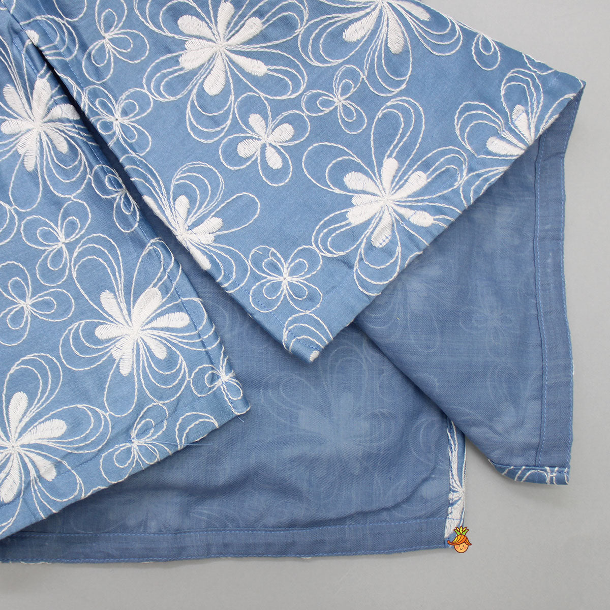 Pre Order: Pocket Square Elegant Blue Embroidered Kurta And Dhoti