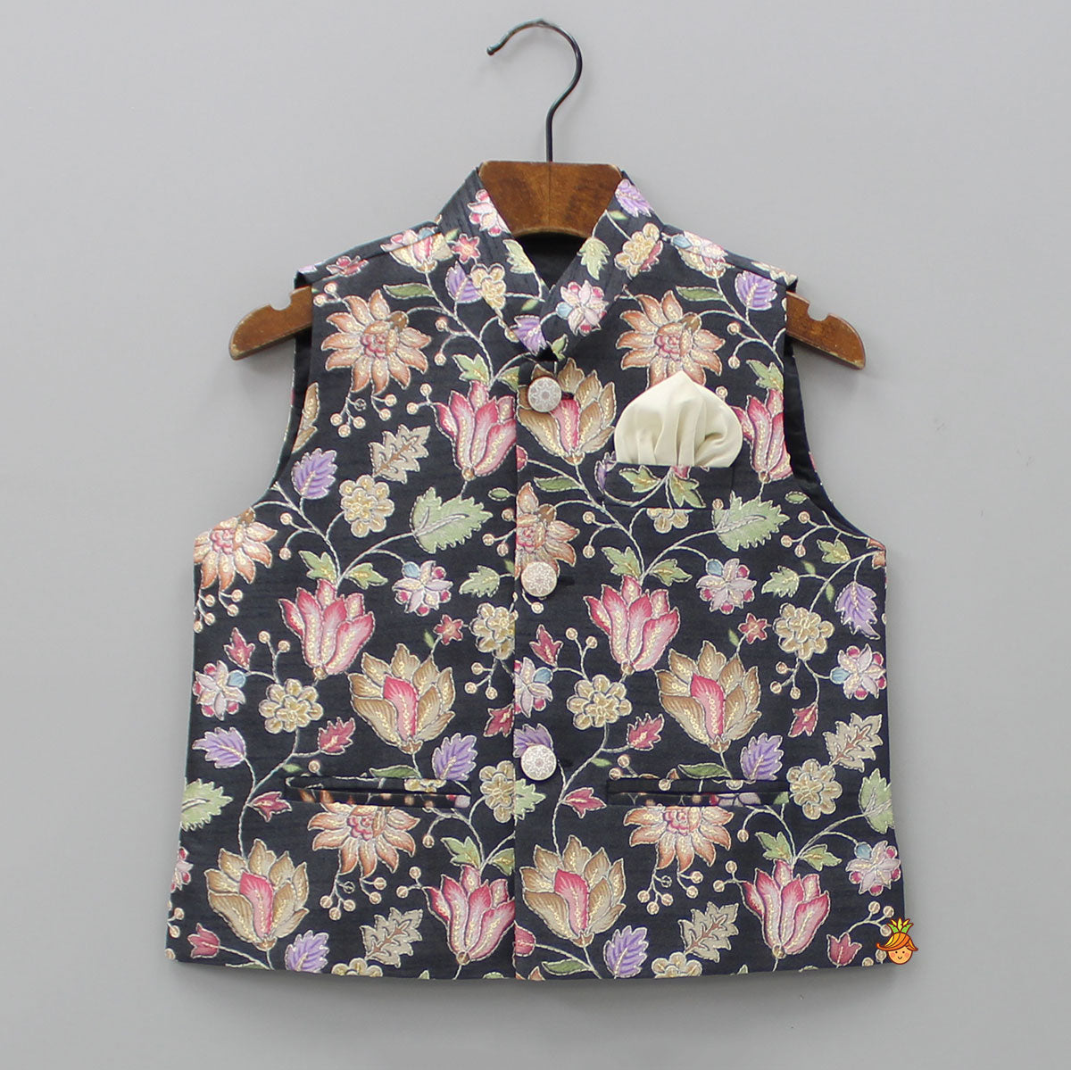 Short Kurta With Embroidered Black Jacket And Pyjama