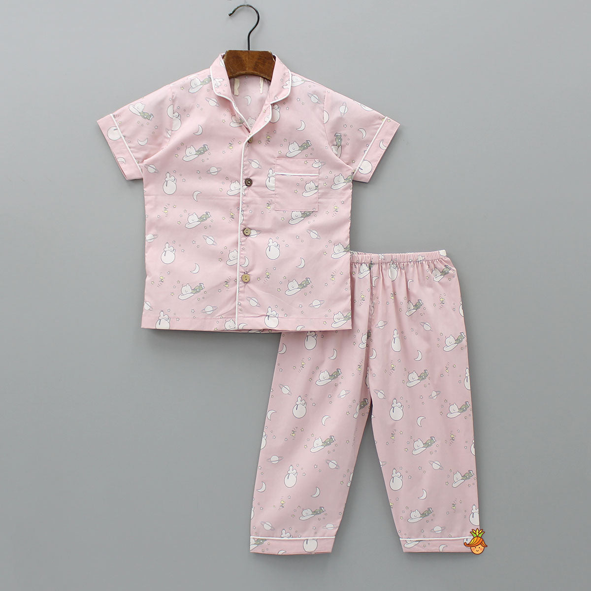 Night Theme Printed Pink Sleepwear