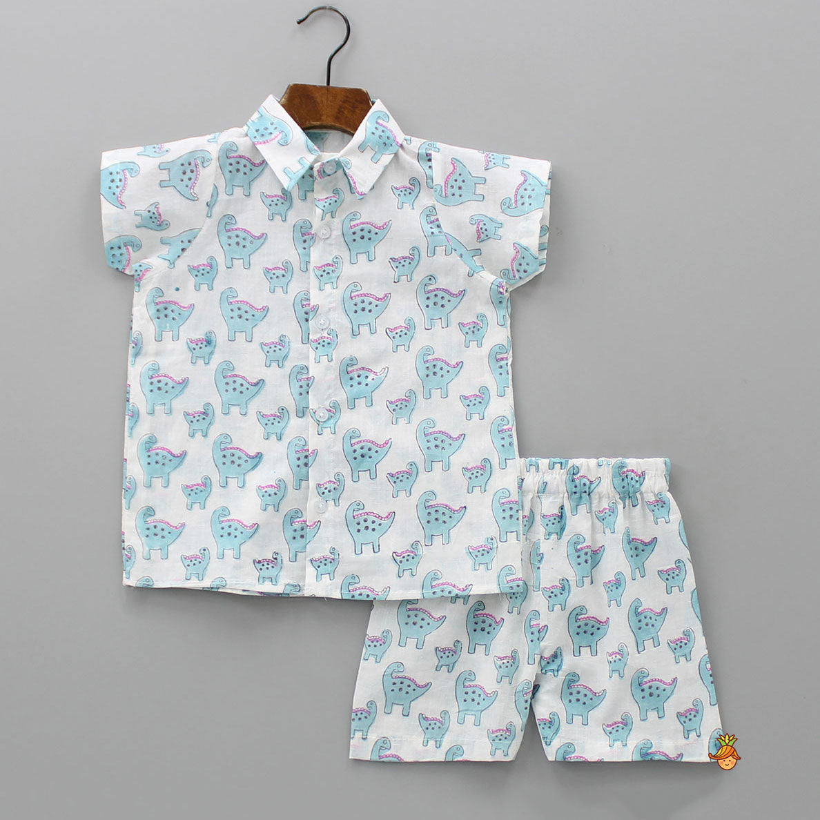 Pre Order: Collar Neck Hand Block Printed Front Open Sleepwear