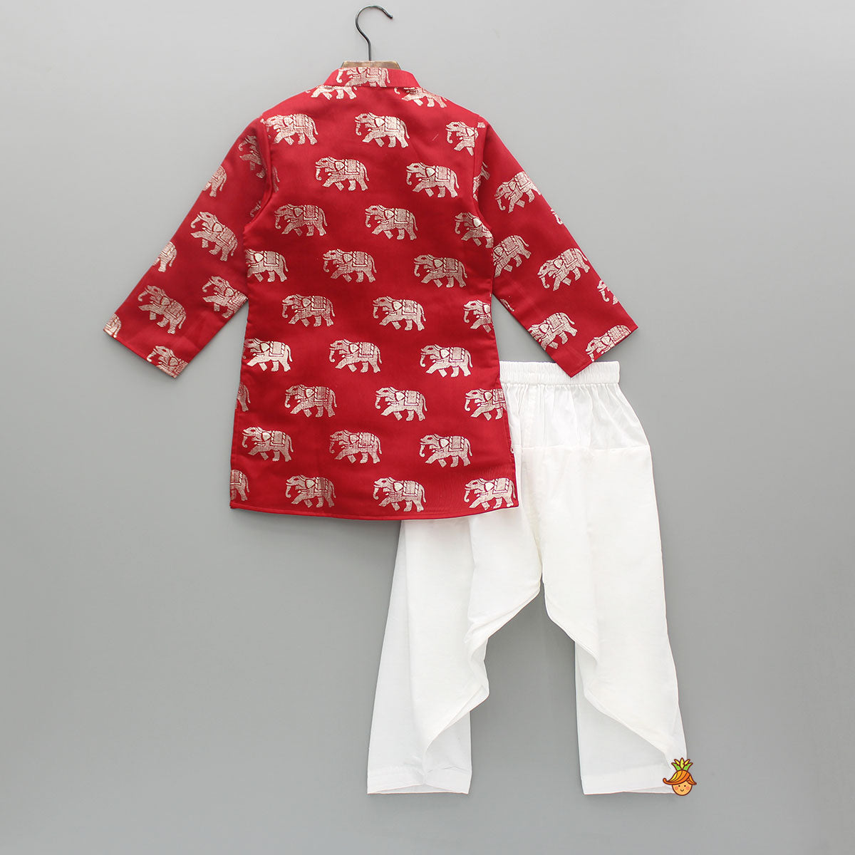 Pre Order: Red Elephant Printed Kurta With White Patiala