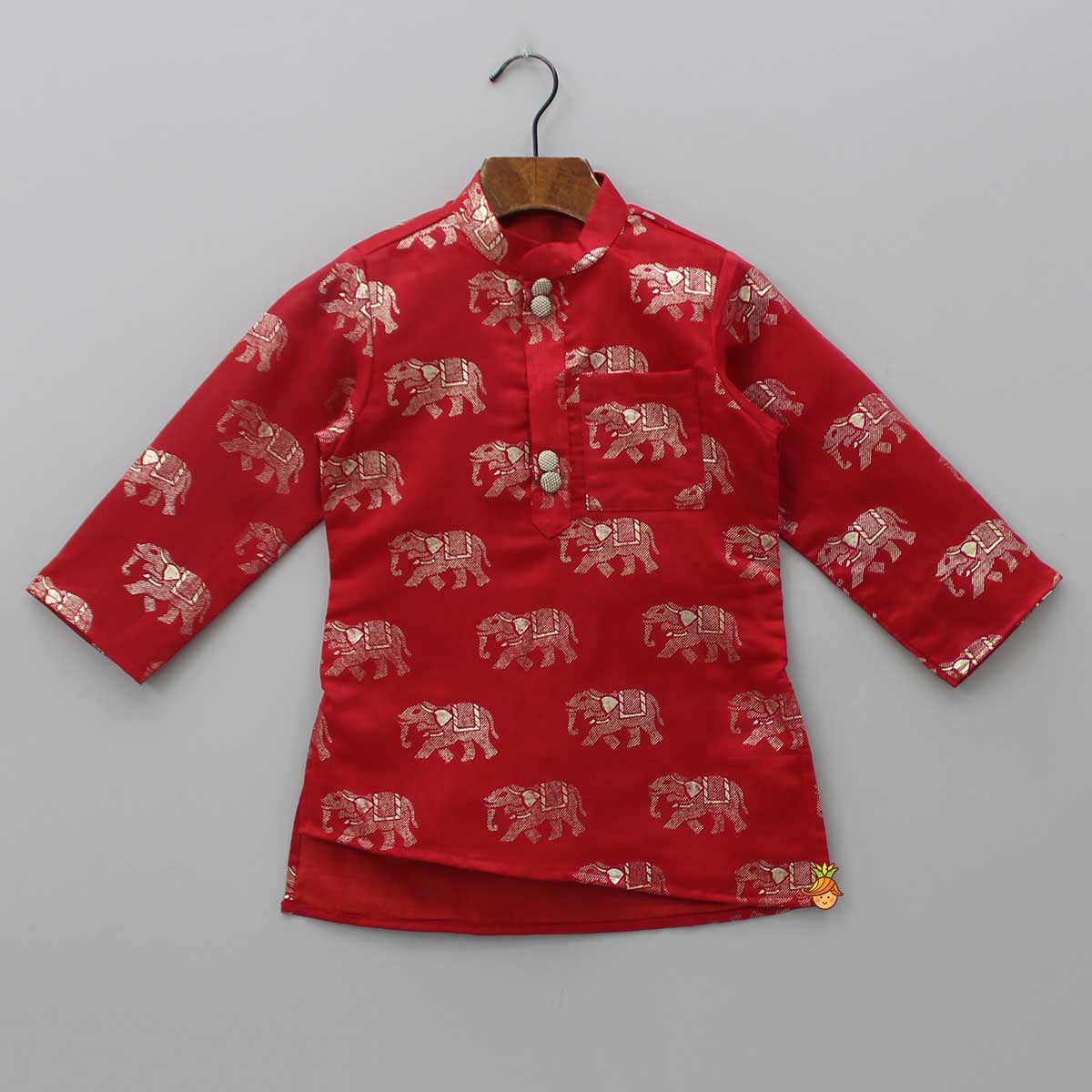 Pre Order: Red Elephant Printed Kurta With White Patiala