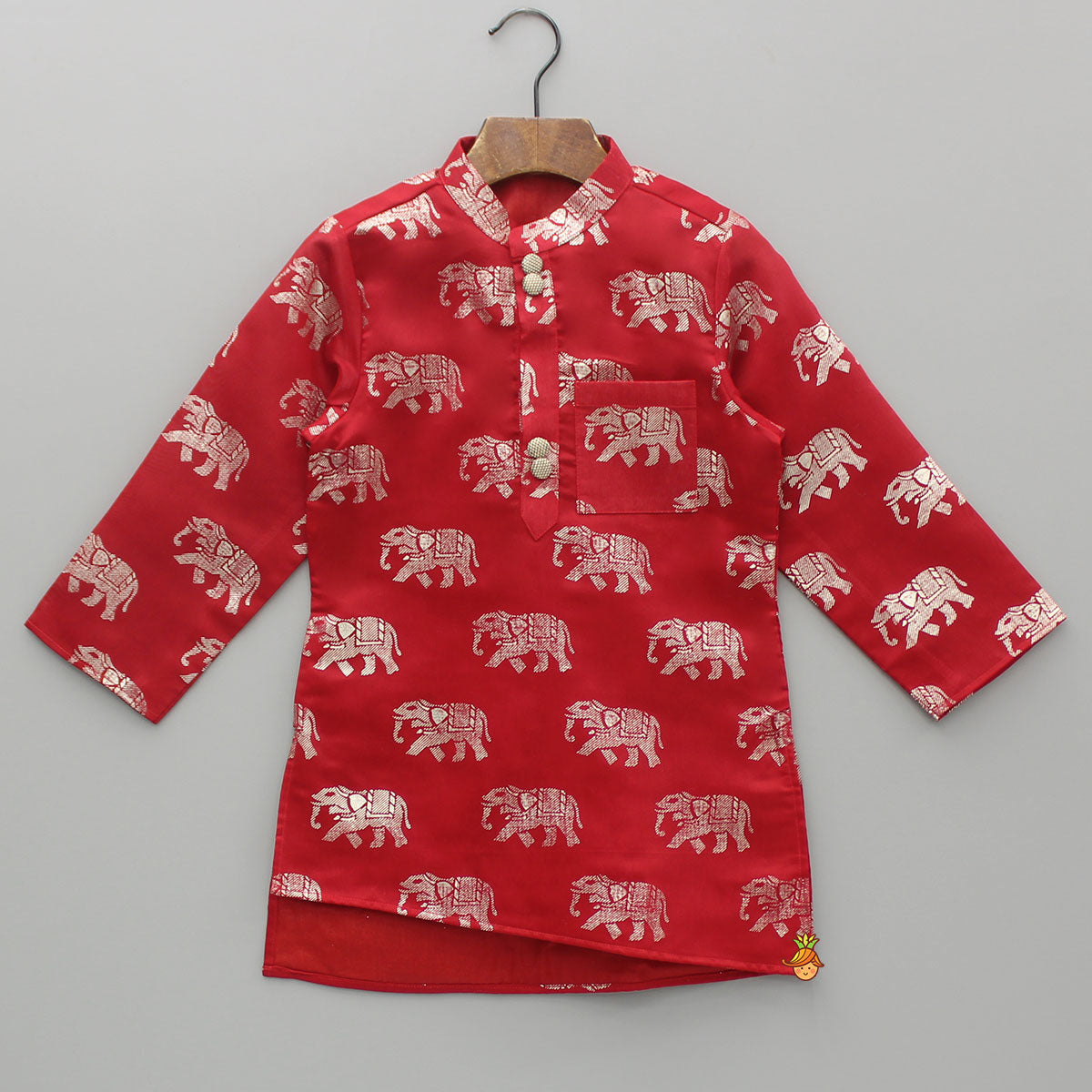 Pre Order: Red Elephant Printed Kurta With White Patiala